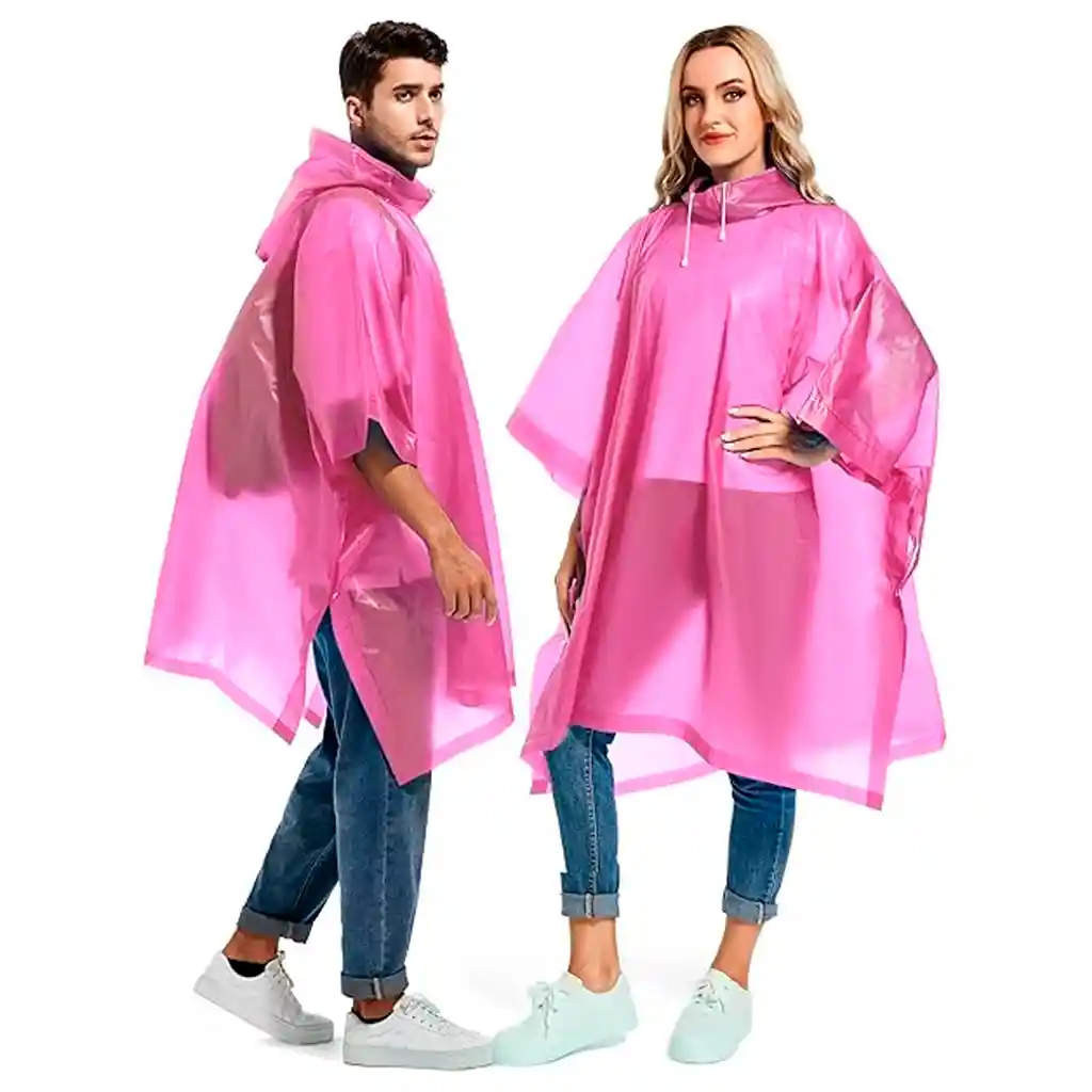 Carpa Capa Impermeable Lluvia Adulto Eva Capota Cordones Rosado Poncho