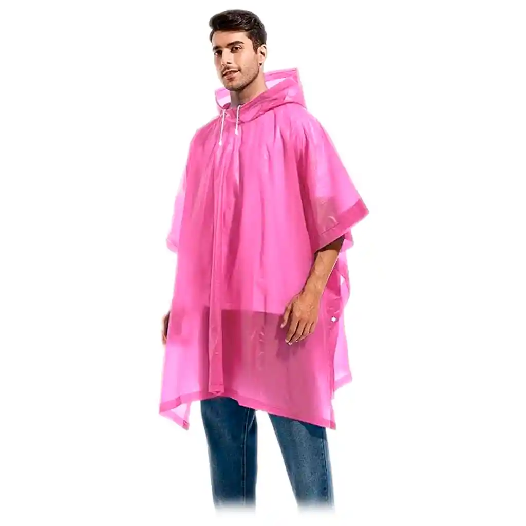Carpa Capa Impermeable Lluvia Adulto Eva Capota Cordones Rosado Poncho