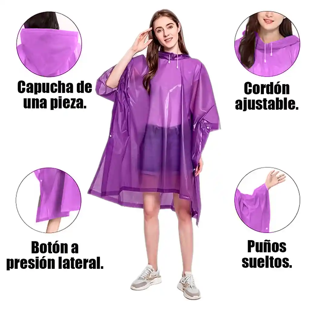 Carpa Capa Impermeable Lluvia Adulto Eva Capota Cordones Morado Poncho