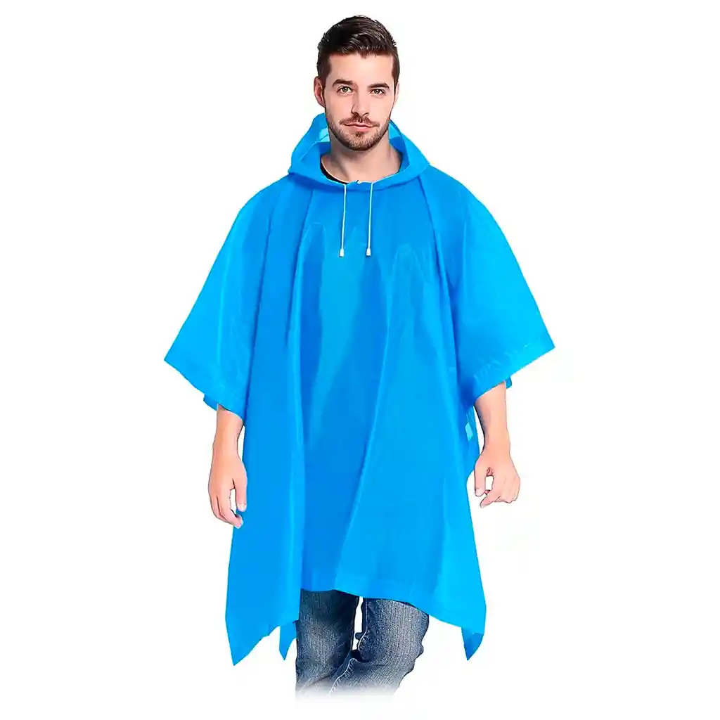 Carpa Capa Impermeable Lluvia Adulto Eva Capota Cordones Azul Poncho