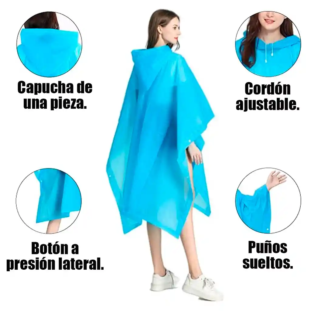 Carpa Capa Impermeable Lluvia Adulto Eva Capota Cordones Azul Poncho