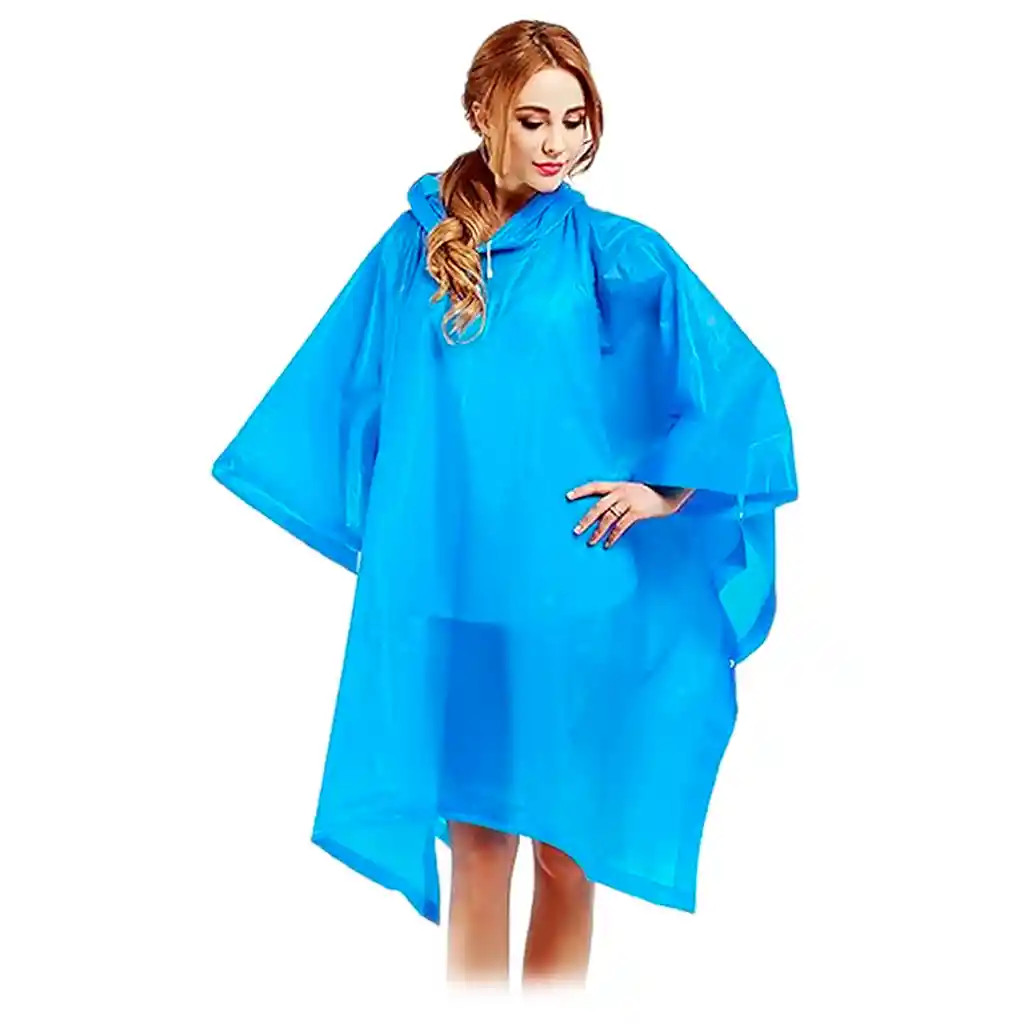 Carpa Capa Impermeable Lluvia Adulto Eva Capota Cordones Azul Poncho