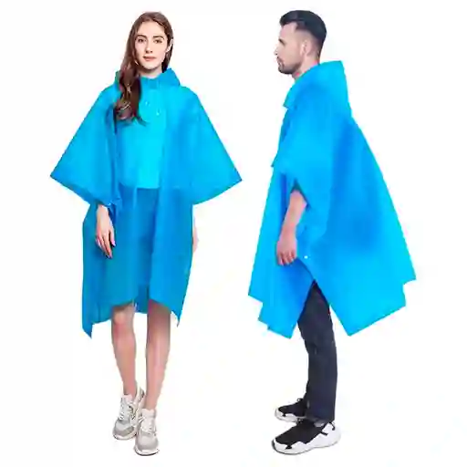 Carpa Capa Impermeable Lluvia Adulto Eva Capota Cordones Azul Poncho