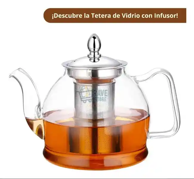 Tetera En Vidrio De 1.2 Litros Con Filtro Infusor Extraíble