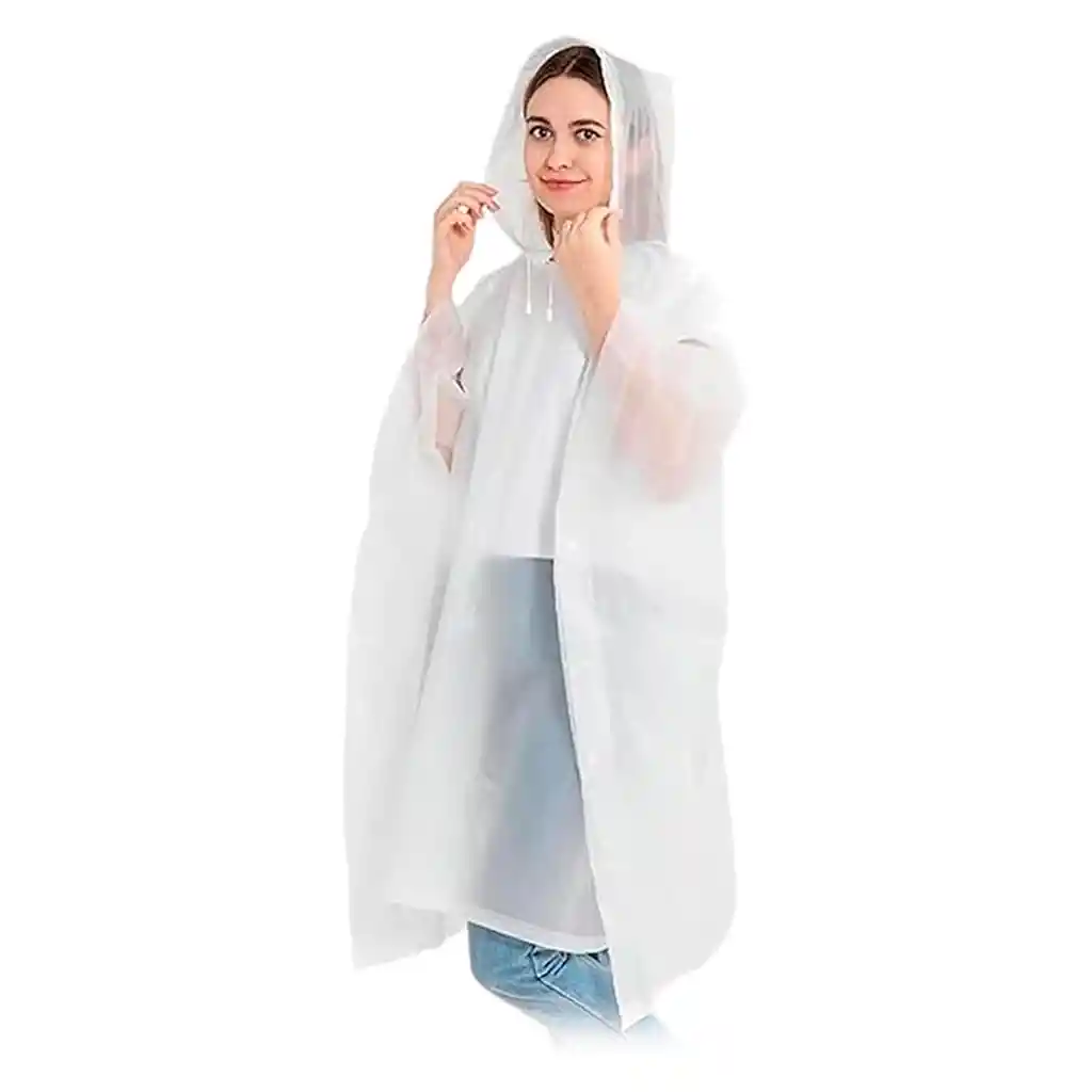 Carpa Capa Impermeable Lluvia Adulto Eva Capota Cordones Blanca Poncho