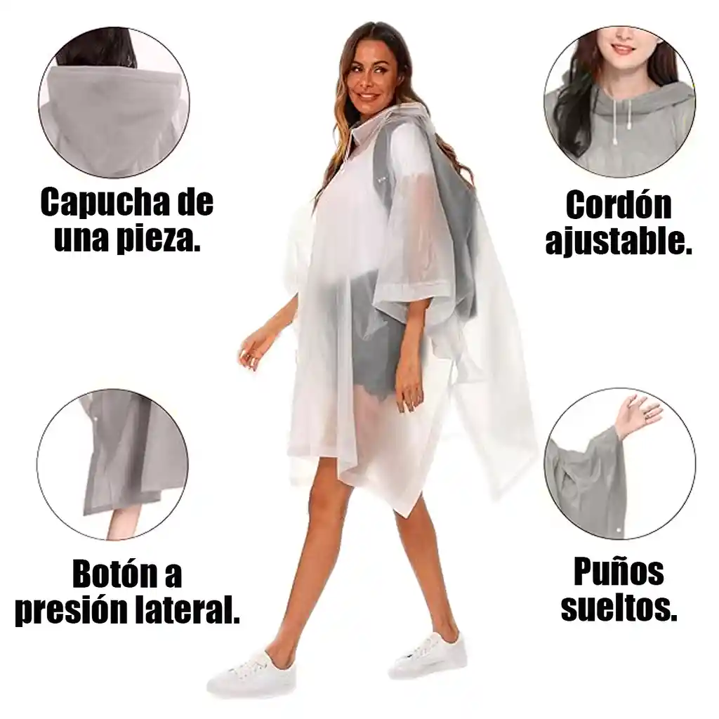 Carpa Capa Impermeable Lluvia Adulto Eva Capota Cordones Blanca Poncho