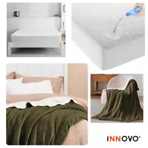 Combo Protector De Colchón Antifluido + Cobija Térmica Ovejera Doble Faz 180 X 240