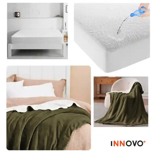 Combo Protector De Colchón Antifluido + Cobija Térmica Ovejera Doble Faz 180 X 240