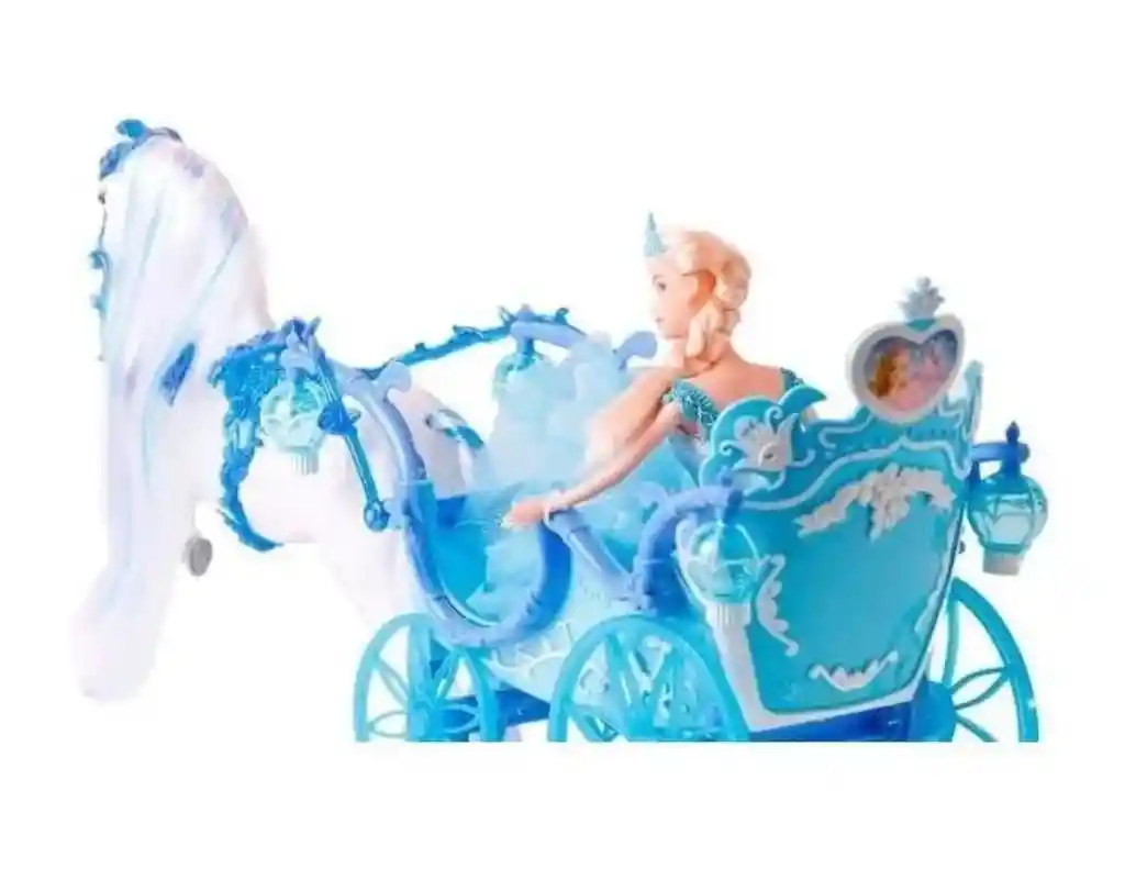 Muñeca Princesa Con Caballo Y Carruaje Mágico Azul