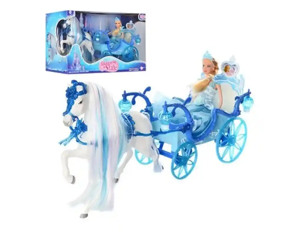 Muñeca Princesa Con Caballo Y Carruaje Mágico Azul