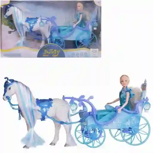 Muñeca Princesa Con Caballo Y Carruaje Mágico Azul