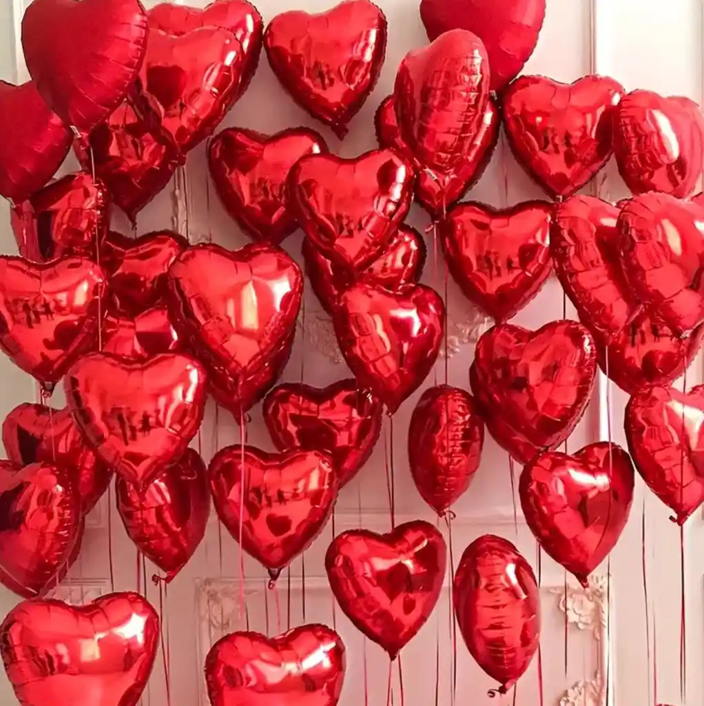 5 Globos Rojos Metálicos Sin Inflar En Forma De Corazón 25 Cm