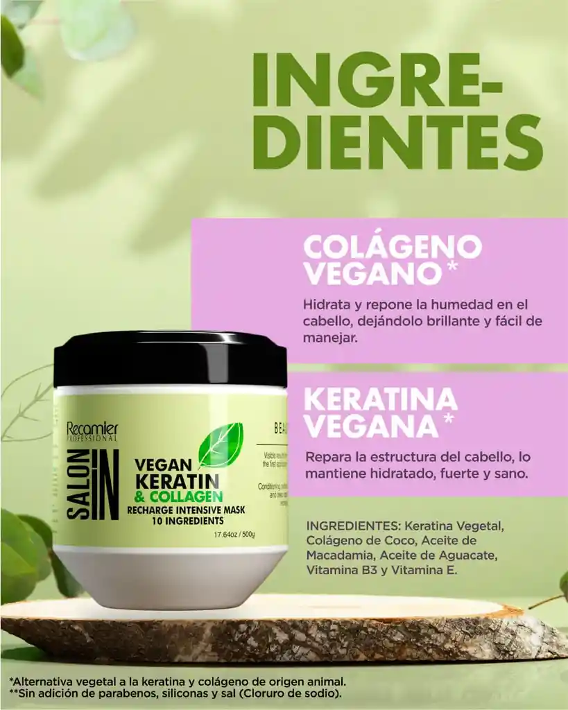 Tratamiento Rech Intensivo Vegan Keratin Collagen Salon In Recamier X500 Ml