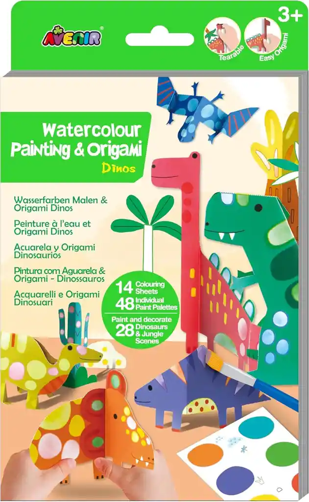 Set Creativo Acuarela Y Origami Dinosaurios Para Niños