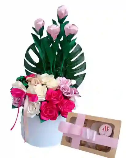 Arreglo De Rosas Y Tulipanes Con Chocolates Unicornio Eterno