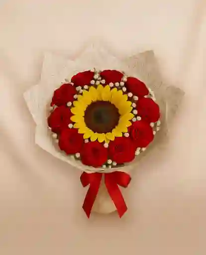 Bouquet De Girasol Con Rosas Rojas