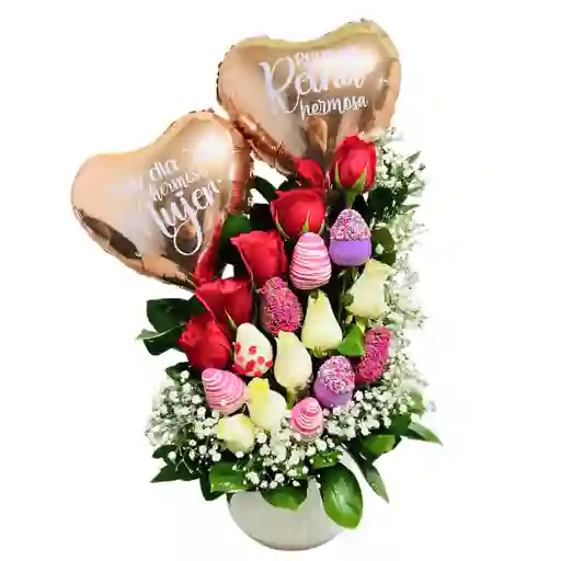 Día De La Madre Cilindro Rosas Y Fresas