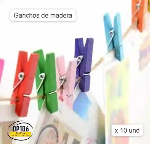Ganchos De Madera De Colores X 10 Und