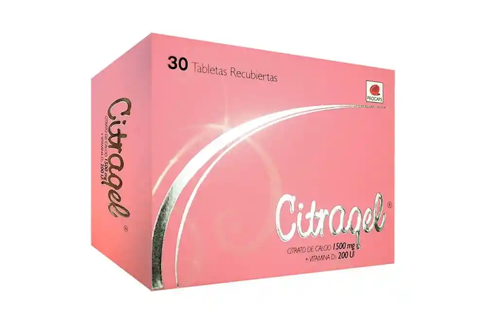 Citragel 30 Tabletas Recubiertas. Citrato De Calcio 1500 Mg + Vitamina D3 200ul