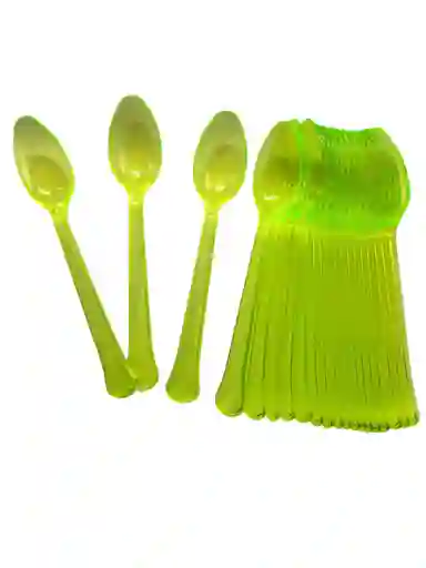 Cucharas Desechables Cubiertos Fiestas X20 Unidades Verde Neon