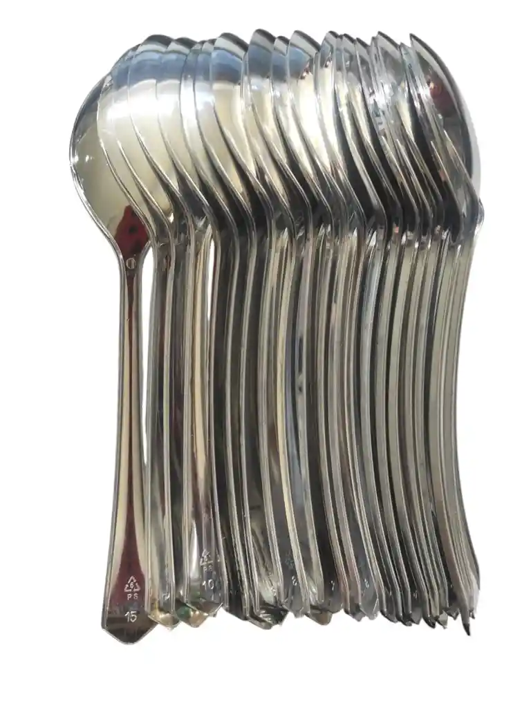 Cucharas Desechables Cubiertos Fiestas X20 Unidades Plateado