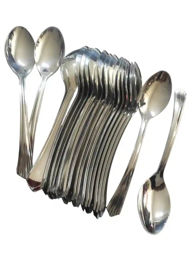 Cucharas Desechables Cubiertos Fiestas X20 Unidades Plateado