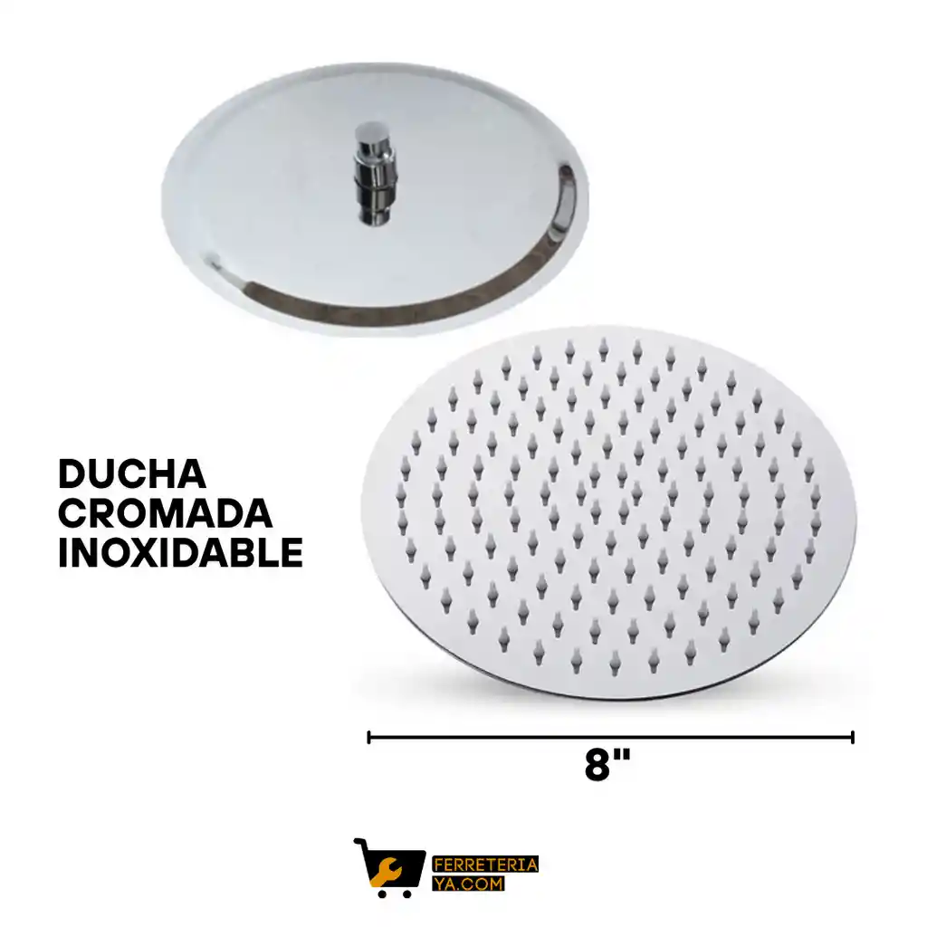 Ducha Redonda Cromada En Acero De Lujo 8" Ó 20cm