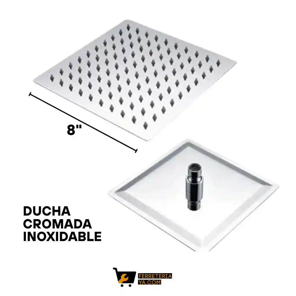 Ducha Cuadrado Cromada En Acero De Lujo 8" Ó 20cm