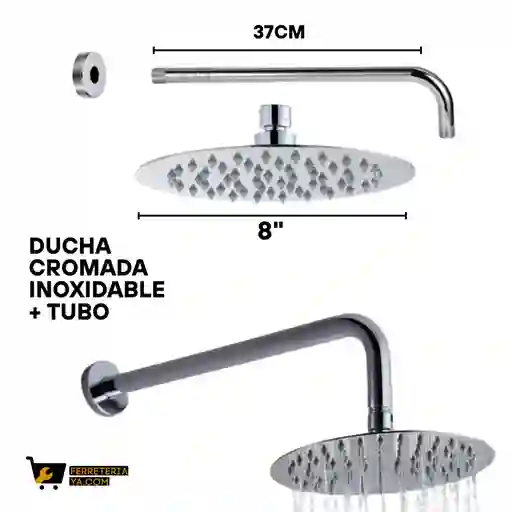 Ducha Redonda Cromada 8" + Tubo Metalico Cromado De 38cm