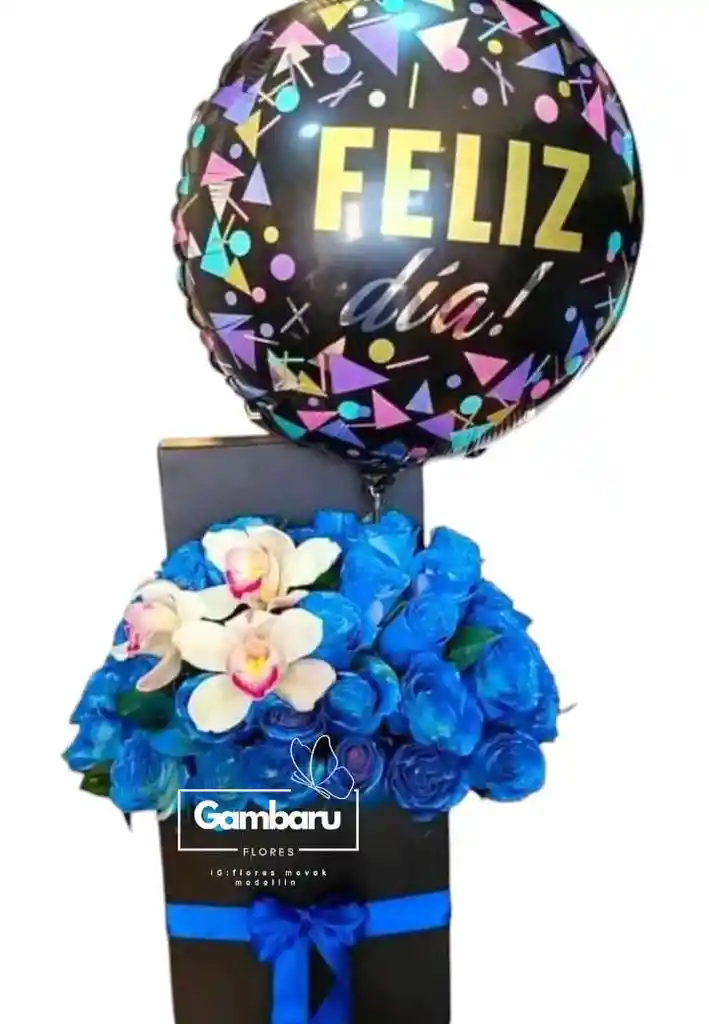 Flores Rosas Azules En Caja