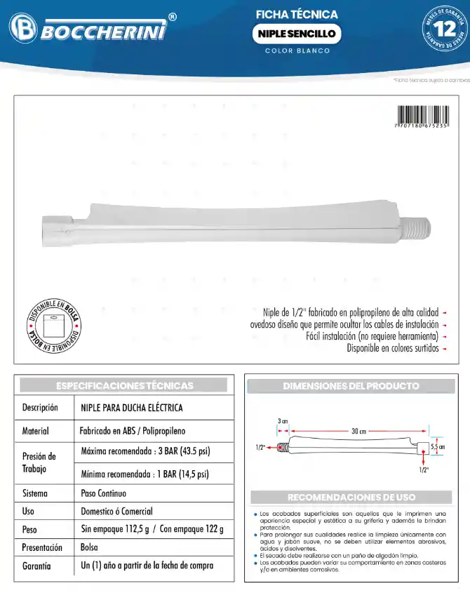 Niple Tubo Para Ducha Eléctrica