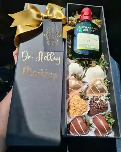 Caja De Lujo Whisky 375ml (pequeña) Y Fresas Con Chocolate