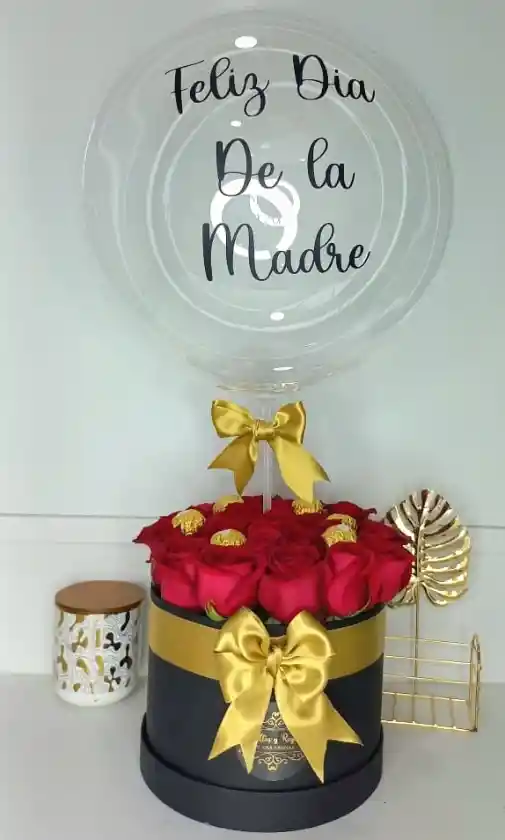 Caja Cilindro Con Rosas Y Ferreros
