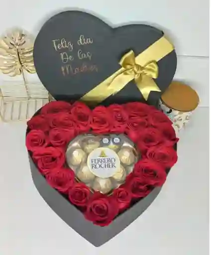 Caja Corazón Rosas Y Estuche Ferreros (programar)