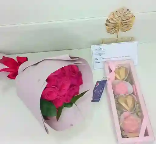 Combo Bouquet Rosas Y Caja De Chocolates Rellenos