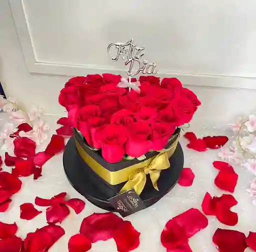 Corazón De Lujo Mini Con Rosas Y Topper Con Mensaje