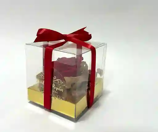 Botón Rosa Preservada En Caja De Acetato