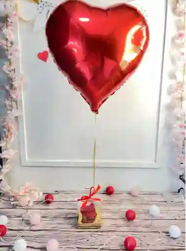 Botón Rosa Preservada En Caja De Acetato + Globo Con Helio
