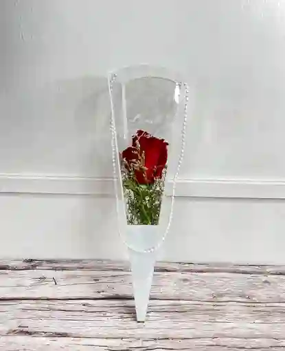 Solitario Cono De Acetato Con Rosa Natural