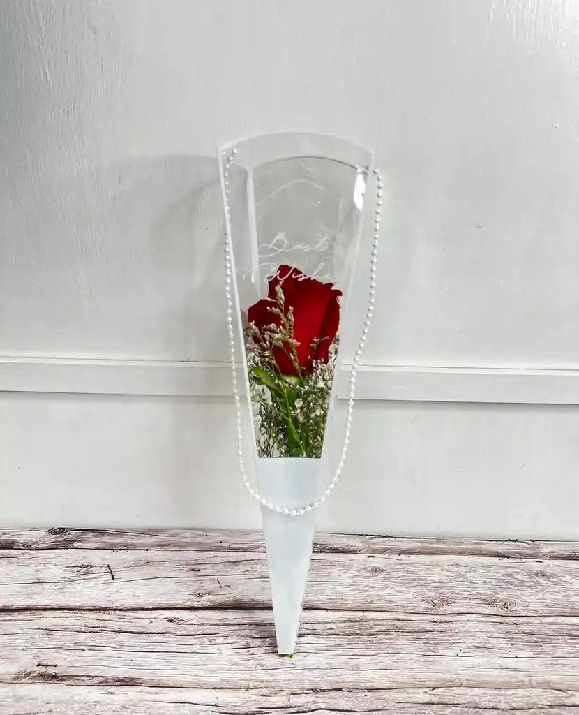 Solitario Cono De Acetato Con Rosa Natural