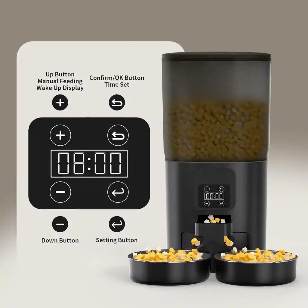 Dispensador De Comida Automatico Comedero Doble Gatos Perros