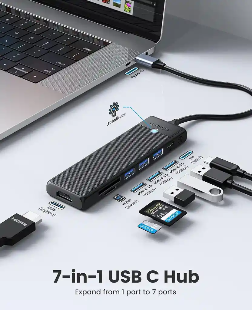 Adaptador Usb C A Hdmi Hub Tipo C Orico 7 En 1 4k