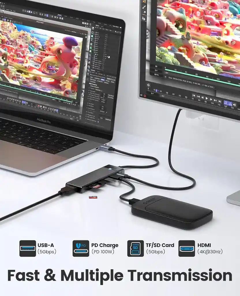 Adaptador Usb C A Hdmi Hub Tipo C Orico 7 En 1 4k