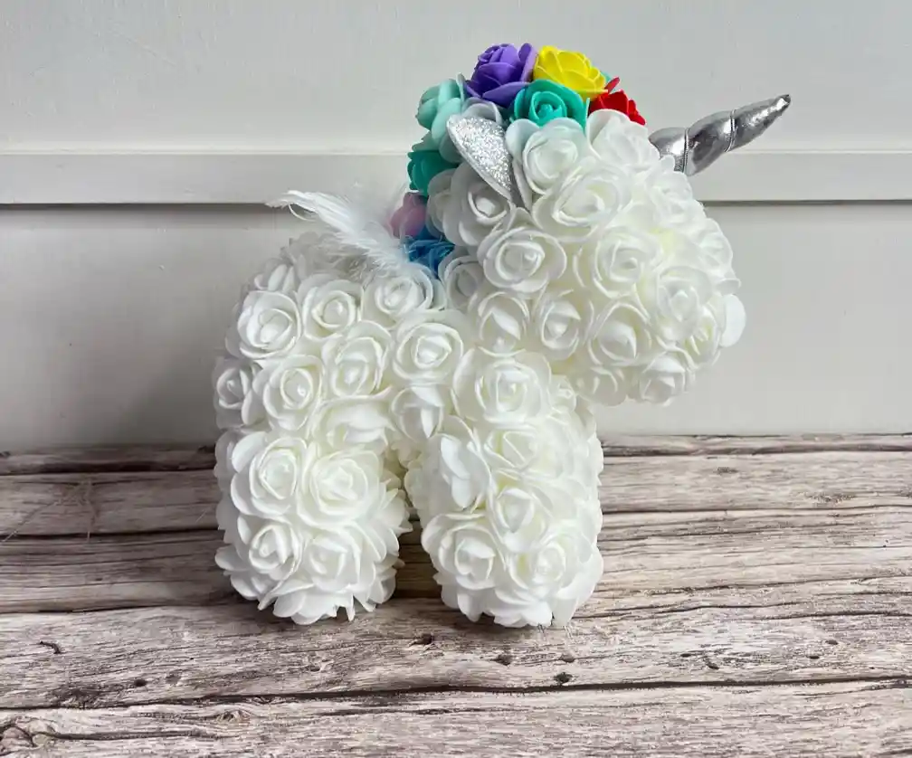 Unicornio Teddy De Flores En Caja De Acetato