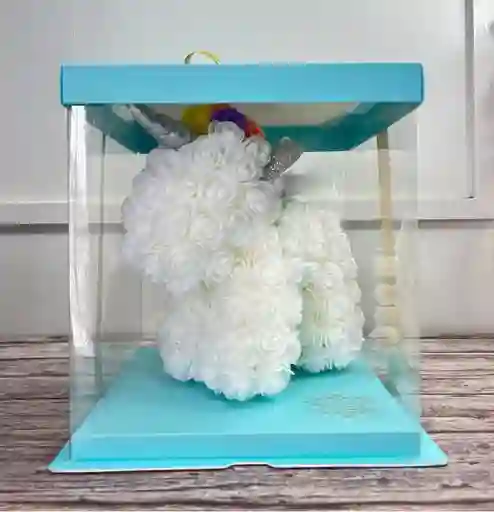 Unicornio Teddy De Flores En Caja De Acetato