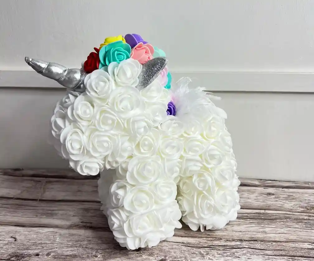 Unicornio Teddy De Flores En Caja De Acetato