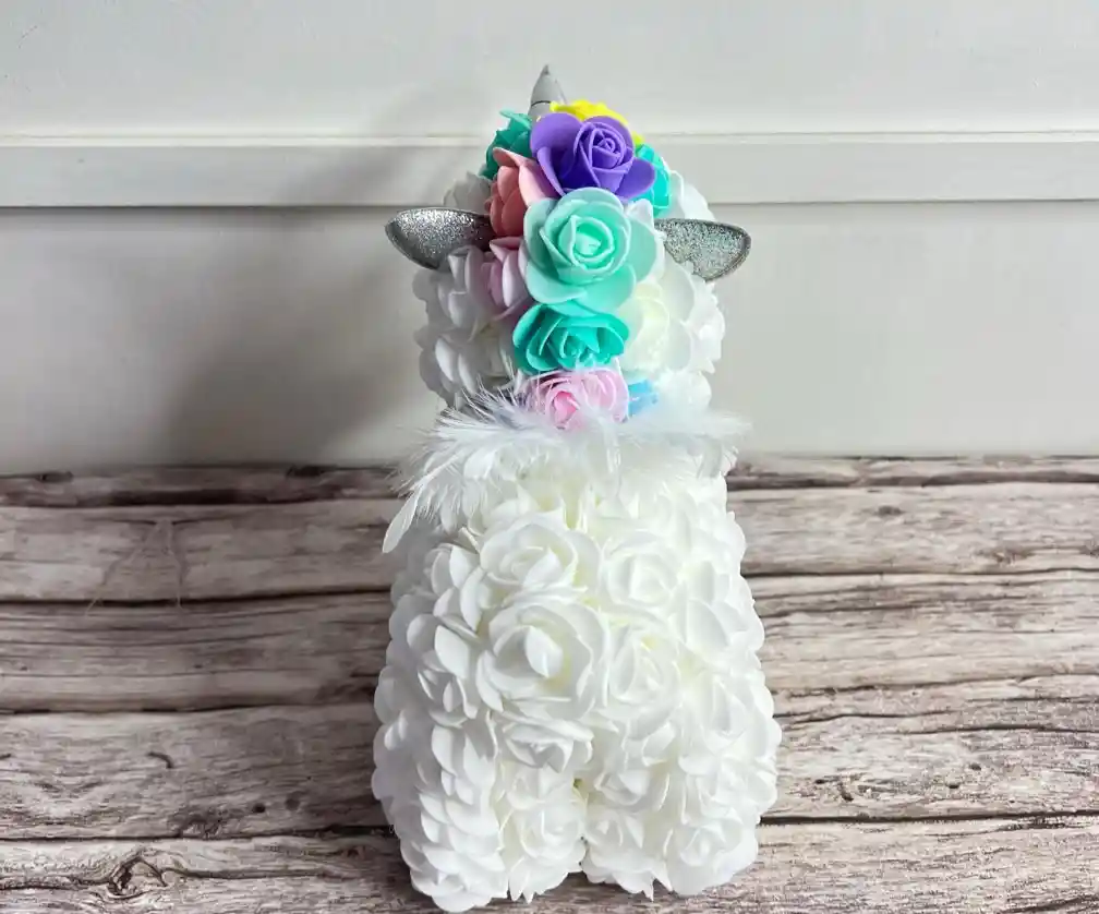 Unicornio Teddy De Flores En Caja De Acetato