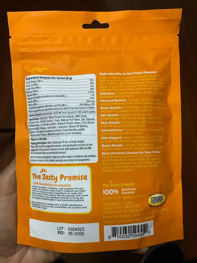 Zesty Paws Multivitaminico 8-1 Para Gatos Cat Mousse