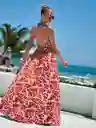 Vestido Largo De Verano Casual De Vacaciones Con Cuello En V Profundo, Estampado De Hojas Divididas, Vestido Halter De Vacaciones En La Playa Para Mujeres