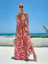 Vestido Largo De Verano Casual De Vacaciones Con Cuello En V Profundo, Estampado De Hojas Divididas, Vestido Halter De Vacaciones En La Playa Para Mujeres
